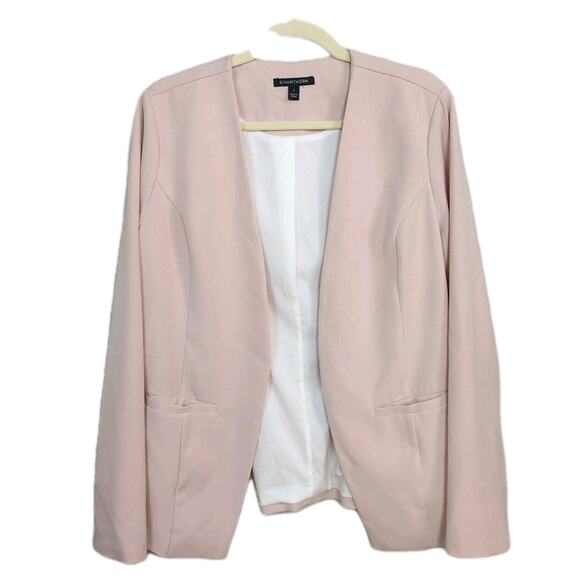 41 HAWTHORN Pale Pink Burke Collarless Open Blazer Long Sleeve Women's Large - Picture 1 of 5